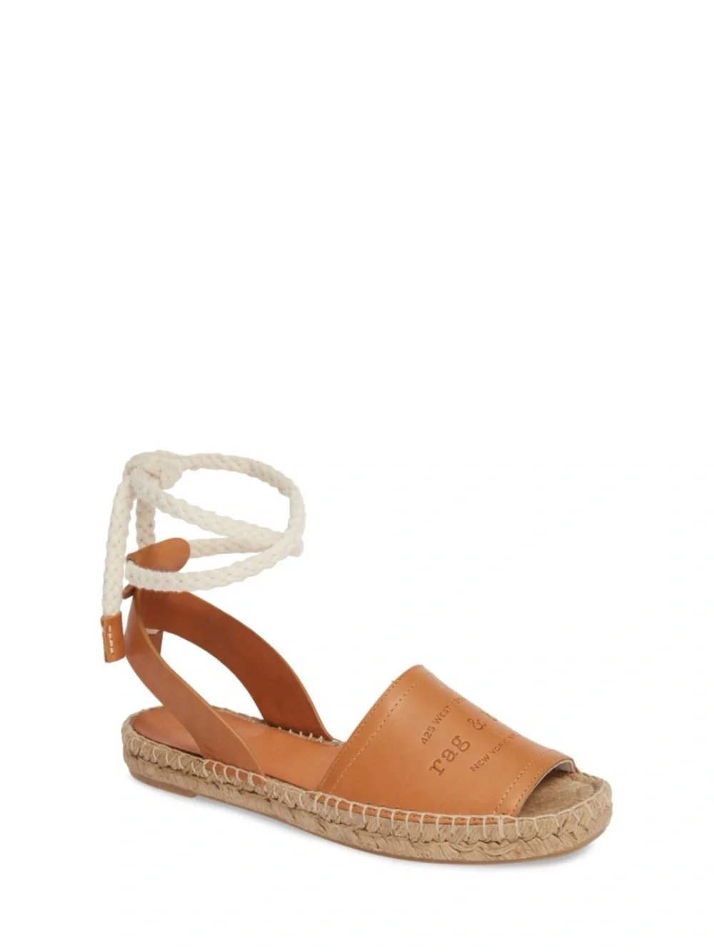 Rag Bone Estelle Tan Leather Espadrille Sandals With White Rope Ankle Tie
